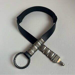 Black Leather Belt Silver Ring Hook Buckle Adjustable Hip/Waist Western Witch